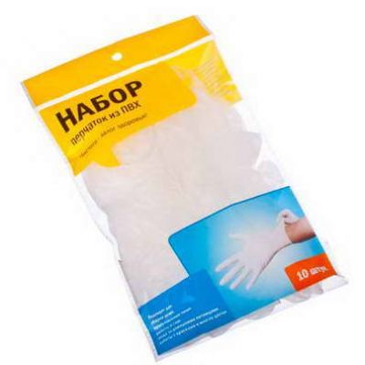 Перчатки ПВХ р М, набор 10шт