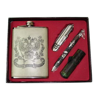Фляжка 9 oz 270мл (нож скл, ручка, фонарик) TZ-10