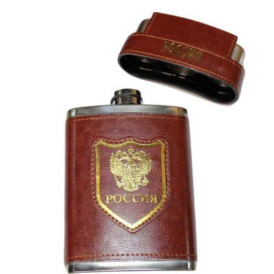Фляжка 10 oz 300мл 3 стопки, нерж с кожзамом