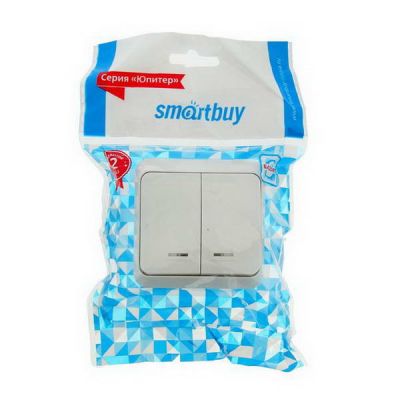 Выключатель О/У 2-кл Smartbuy Юпитер SBE-03w-10-SW2-1 с индикацией с изол пласт