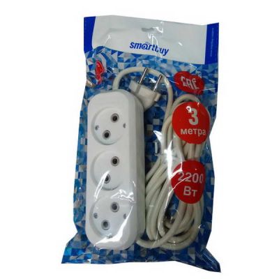 Удлинитель 3-х Smartbuy 3м ПВС 2*1,0 10А/2,2кВт SBE-10-3-3-N