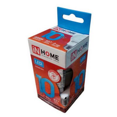 Лампа диод IN HOME Е27-10W 4000К 900Лм шар А60