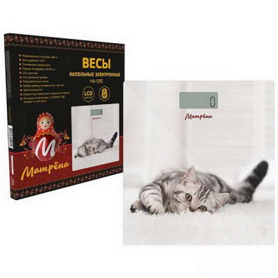 Весы напольные МА-090 КОТ электронные стеклянная поверхность (180кг)
