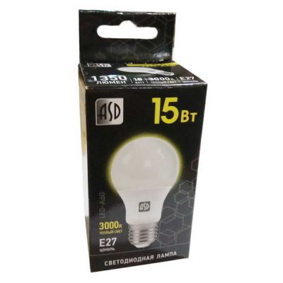Лампа диод ASD Е27-15W 3000К 1350Лм шар А60-black