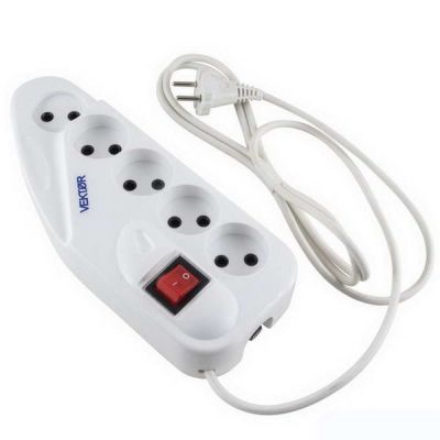 Фильтр сетевой VEKTOR LITE, 5 роз. б/з, 5м белый