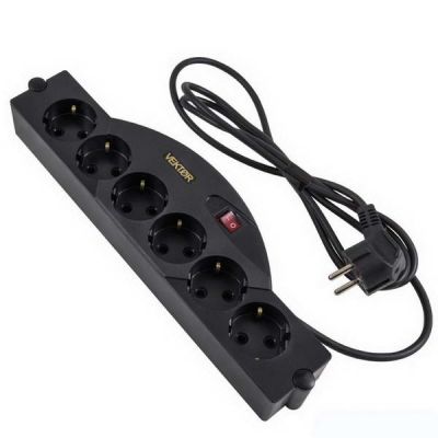 Фильтр сетевой VEKTOR SOFT, 6 роз. с/з, 1.8м черный