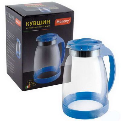 Кувшин BROCCA-2500 2,5л из жаропрочн стекла, пласт ручка синий