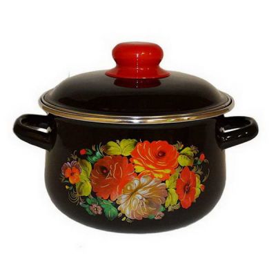 Кастрюля 2л конич черная с рис Жостово (1с45я)