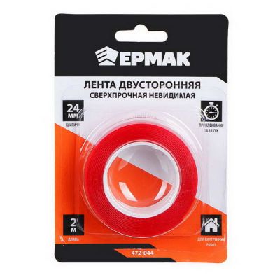 Скотч двусторонний Ермак 24х2м сверхпрочный невидимый