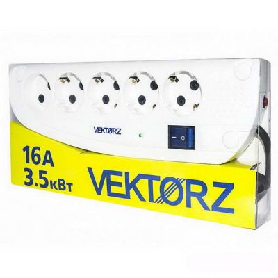 Фильтр сетевой Vektor Z 4 роз с/з и 1роз б/з 1,8м 3,5кВт 16А бел
