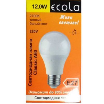 Лампа диод Ecola Е27-12W 2700К А60