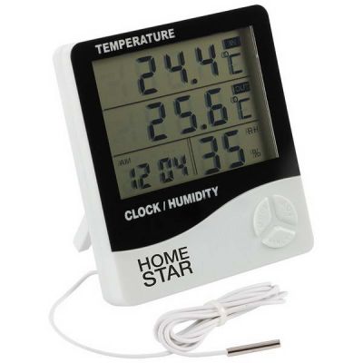 Термометр-гигрометр HS-0109 цифровой с выносным датчиком, часы